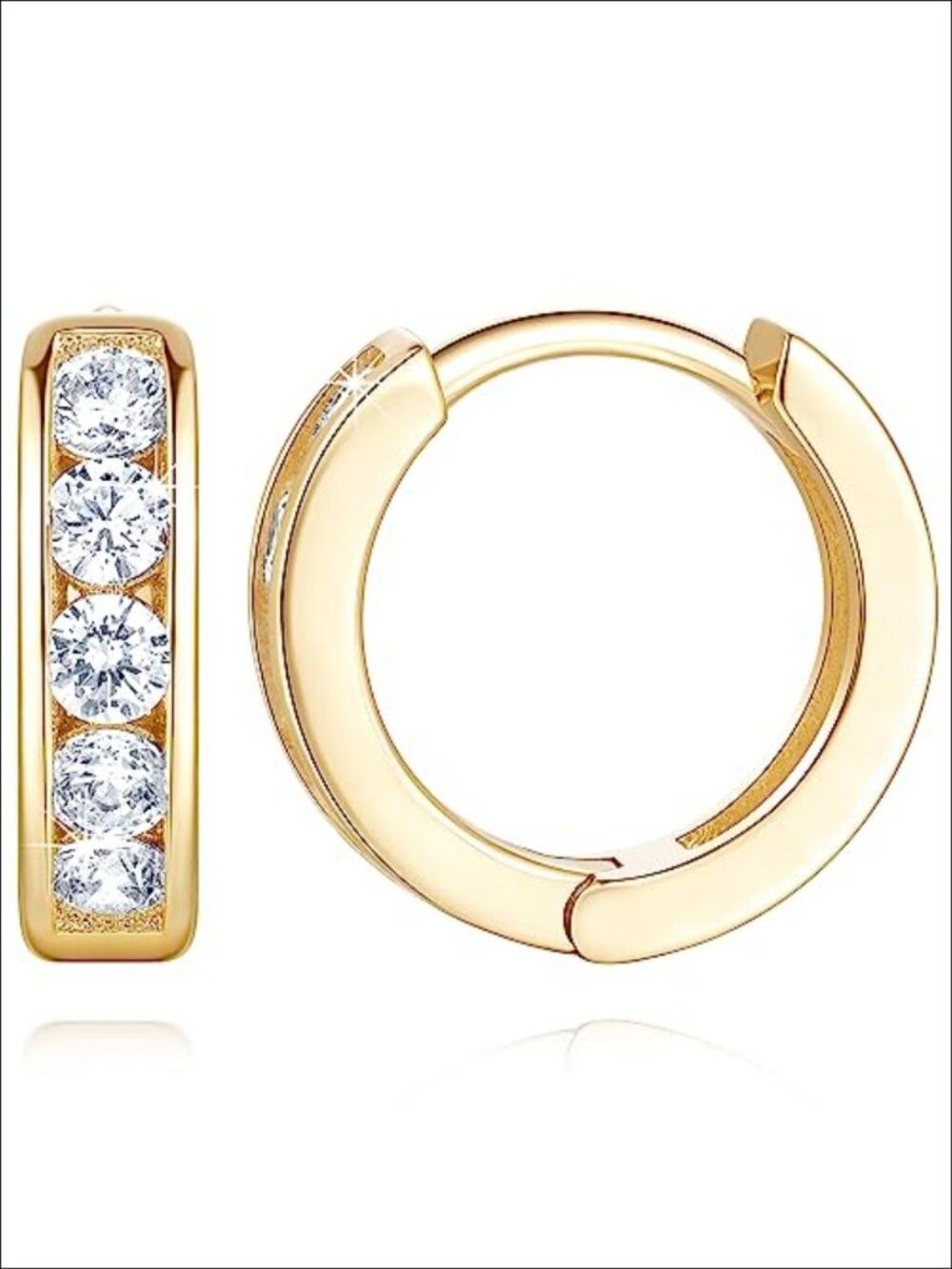 14K Gold Plated Hoop Earrings Cubic Zirconia Huggie